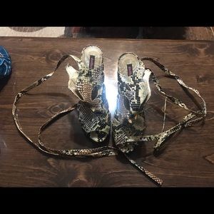 Dollhouse snake print ankle tie heels